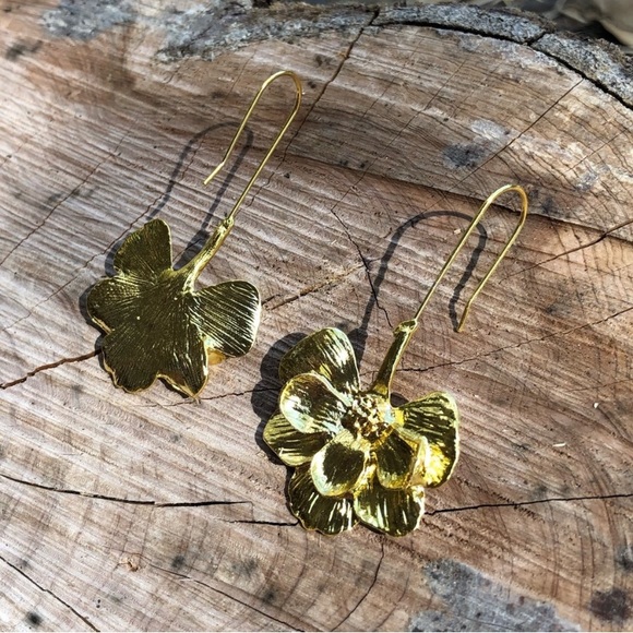 Zara Zinnia Flower Boho Gold Dangle Big Long Drop Earrings - Picture 15 of 15